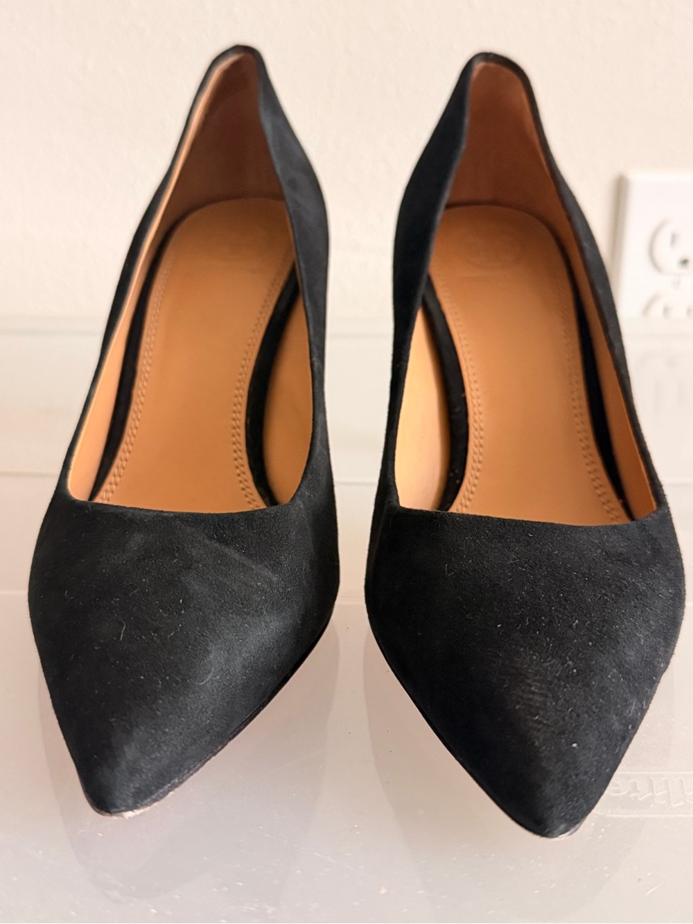 Tory Burch Black Pointed-Toe Suede Pumps